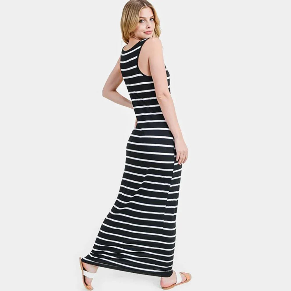 Black Striped Pattern Bodycon Long Dress - Jewelry Store by Erik Rayo