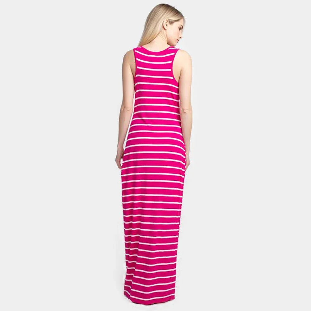 Fuchsia Striped Pattern Bodycon Long Dress - Jewelry Store by Erik Rayo