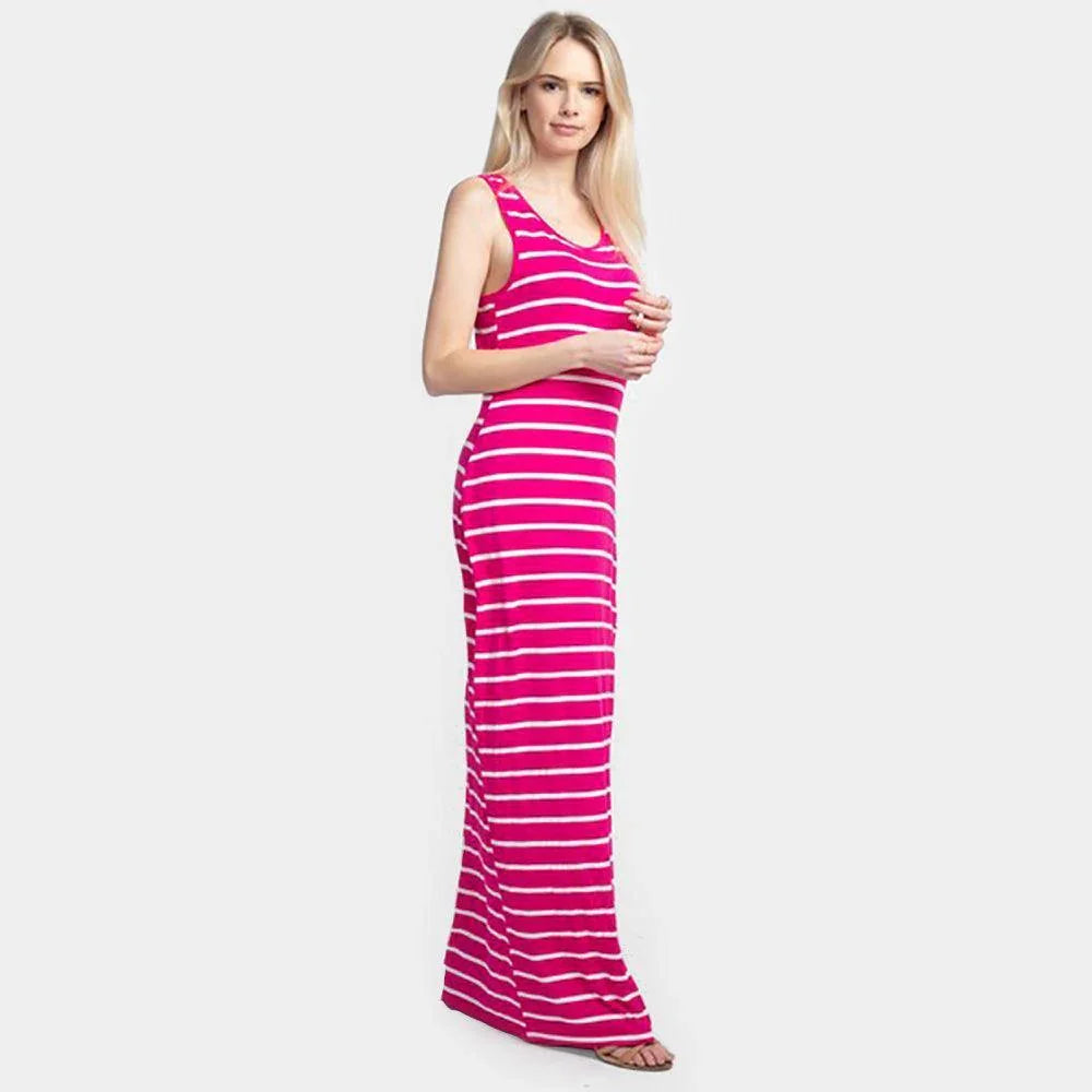 Fuchsia Striped Pattern Bodycon Long Dress - Jewelry Store by Erik Rayo