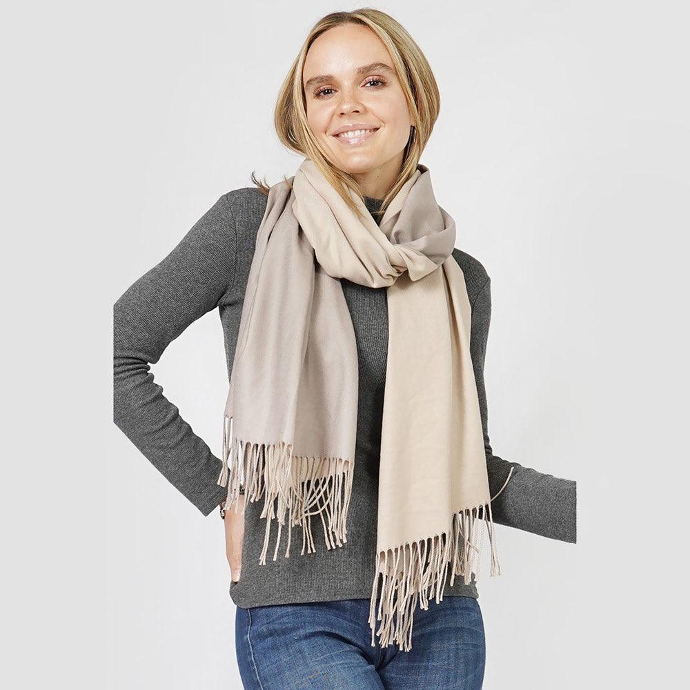 Beige Reversible Solid Shawl Oblong Scarf