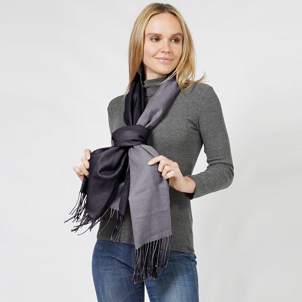 Black Reversible Solid Shawl Oblong Scarf