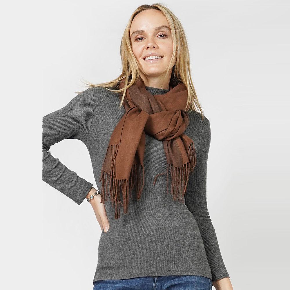 Brown Reversible Solid Shawl Oblong Scarf