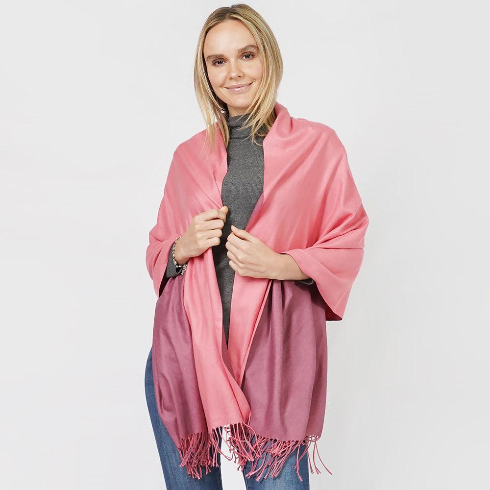 Coral Reversible Solid Shawl Oblong Scarf