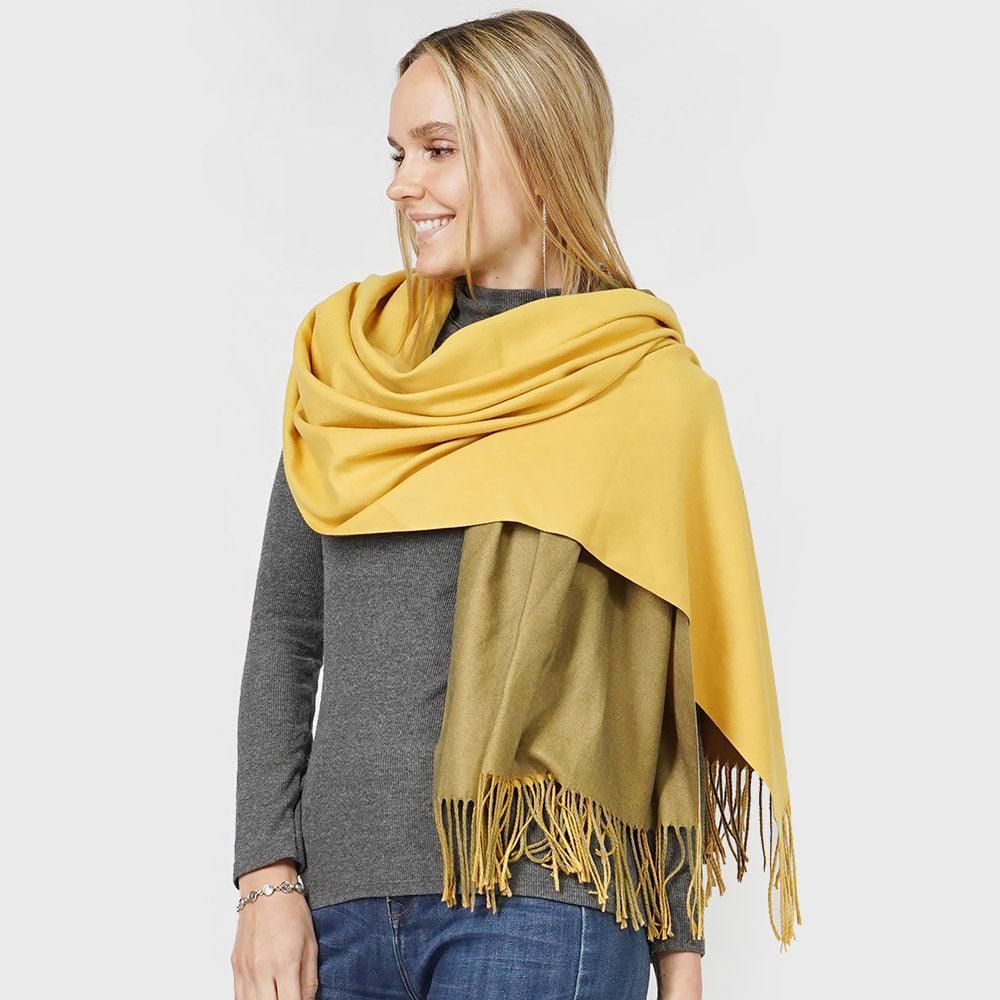 Mustard Reversible Solid Shawl Oblong Scarf - Jewelry Store by Erik Rayo