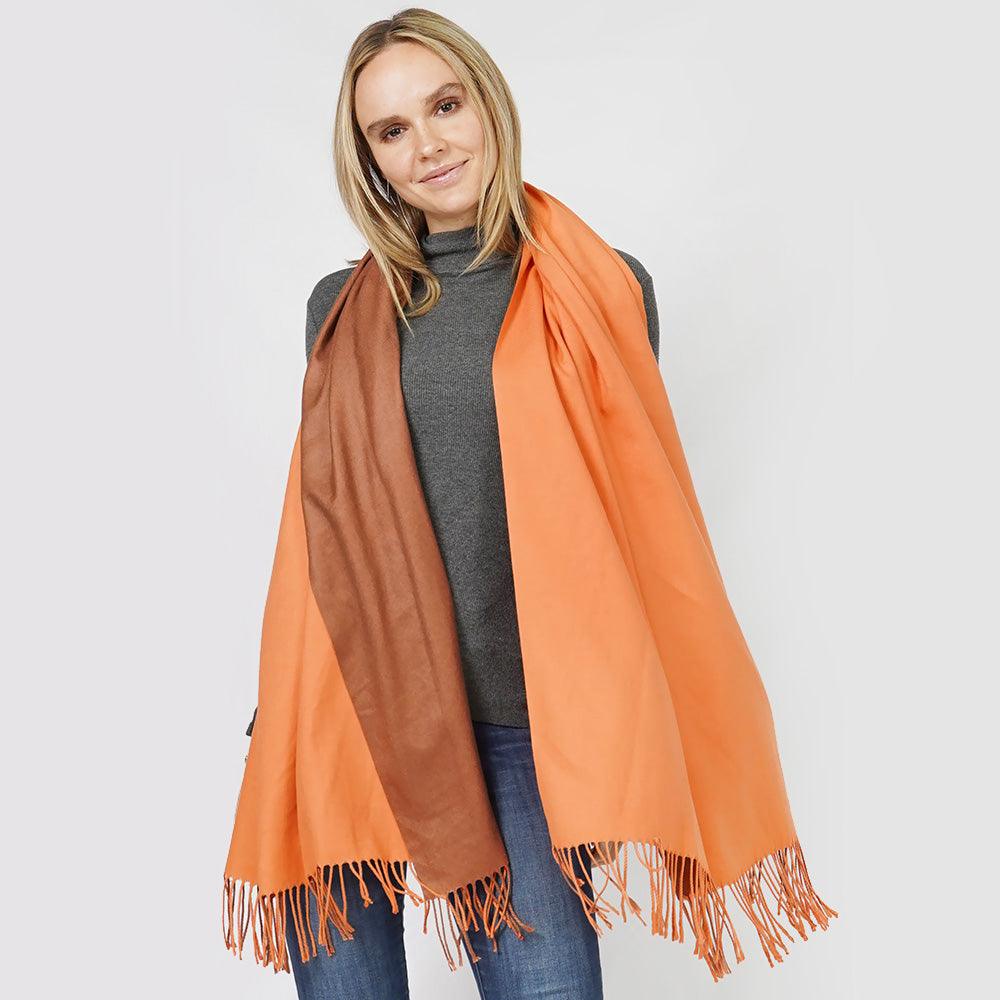 Orange Reversible Solid Shawl Oblong Scarf