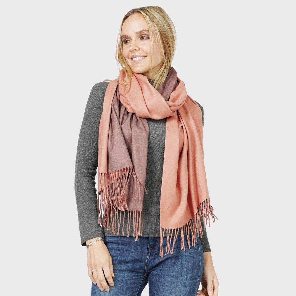 Peach Reversible Solid Shawl Oblong Scarf