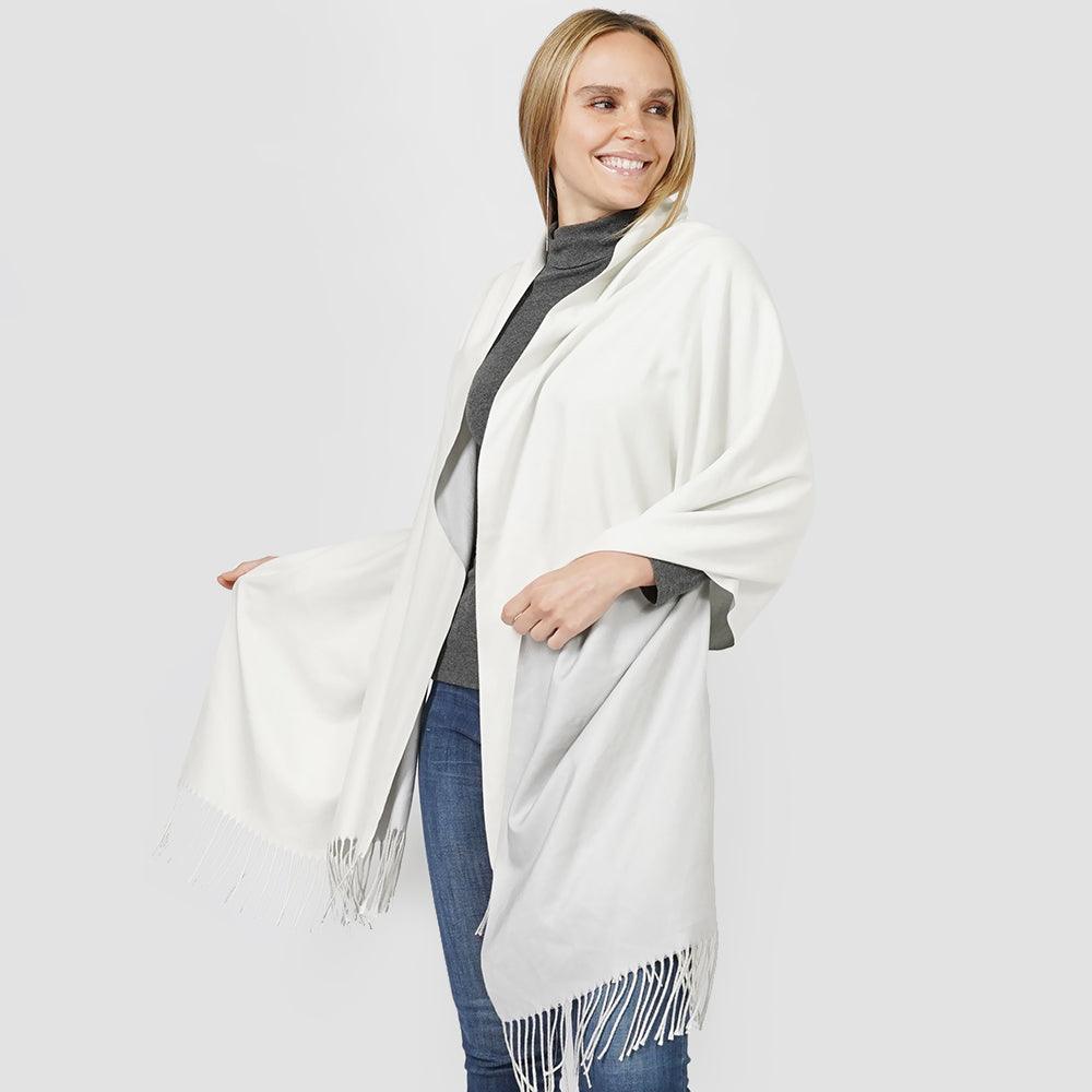 White Reversible Solid Shawl Oblong Scarf