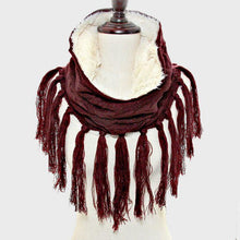 Load image into Gallery viewer, Burgundy Fleece Lined Cable Knit Snood Scarf with Tassel
