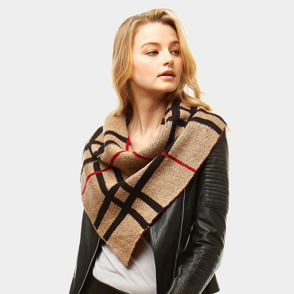 Beige Plaid Pattern Tube Scarf