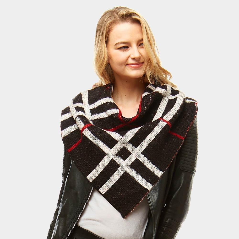 Black Plaid Pattern Tube Scarf - Jewelry Store by Erik Rayo