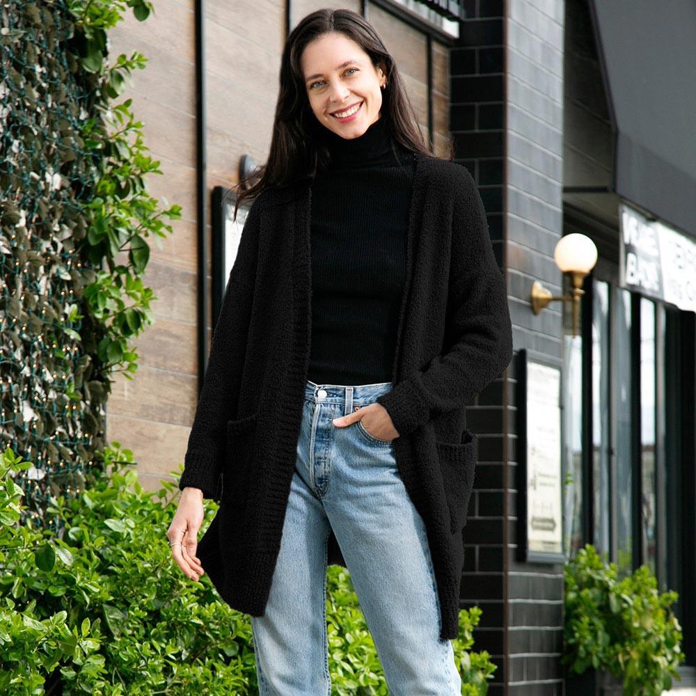 Black Solid Front Pocket Cardigan