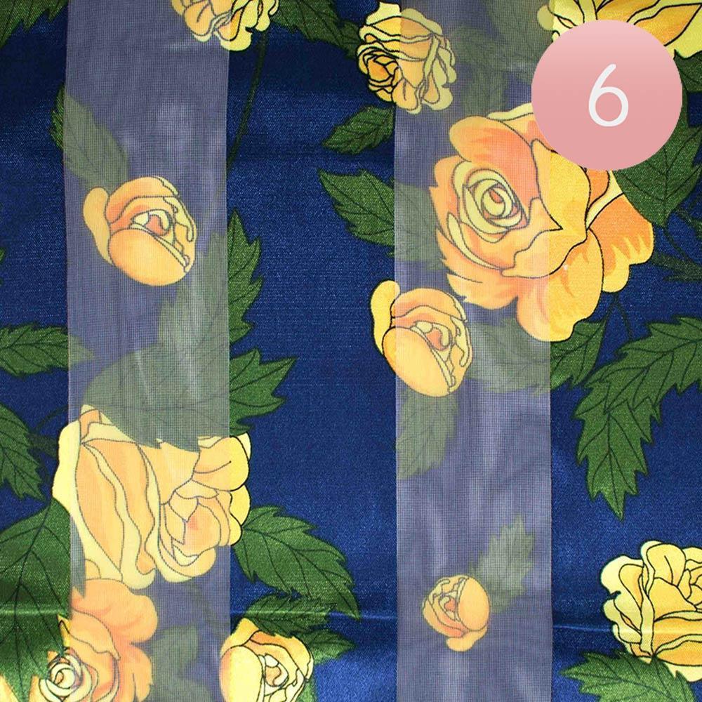Navy 6PCS - Silk Feel Striped Flower Pattern Print Satin Scarf - Jewelry Store by Erik Rayo