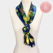 Load image into Gallery viewer, Navy 6PCS - Silk Feel Striped Flower Pattern Print Satin Scarf
