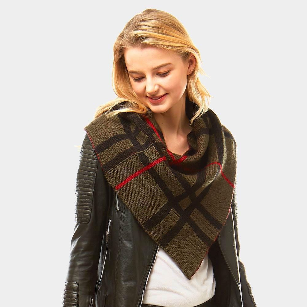 Olive Green Plaid Pattern Tube Scarf - Jewelry Store by Erik Rayo