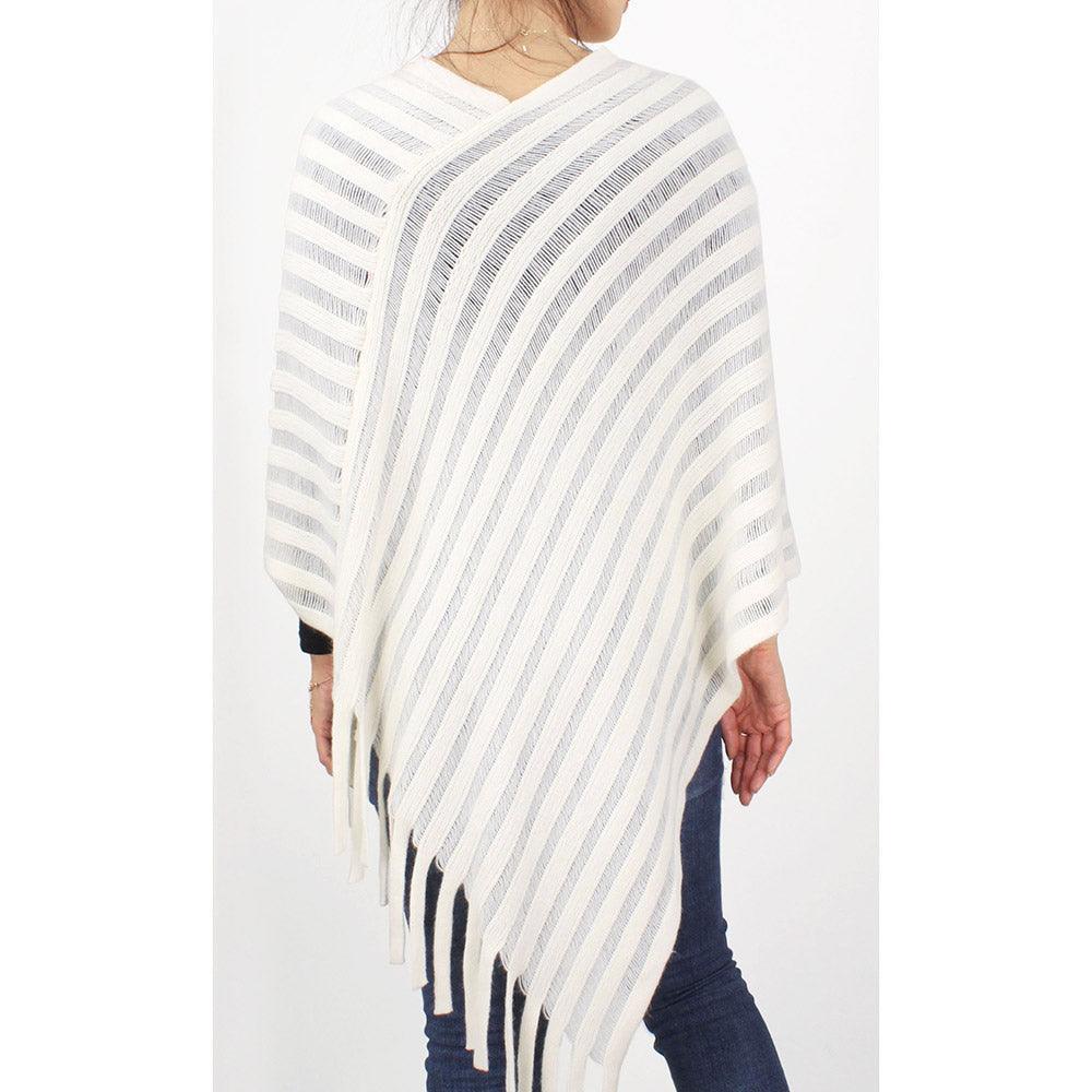 Ivory Stripe Textured Knit Poncho - Jewelry Store by Erik Rayo