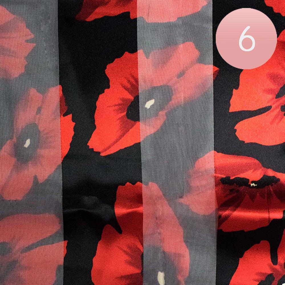 Black 6PCS - Silk Feel Striped Flower Pattern Print Satin Scarf - Jewelry Store by Erik Rayo