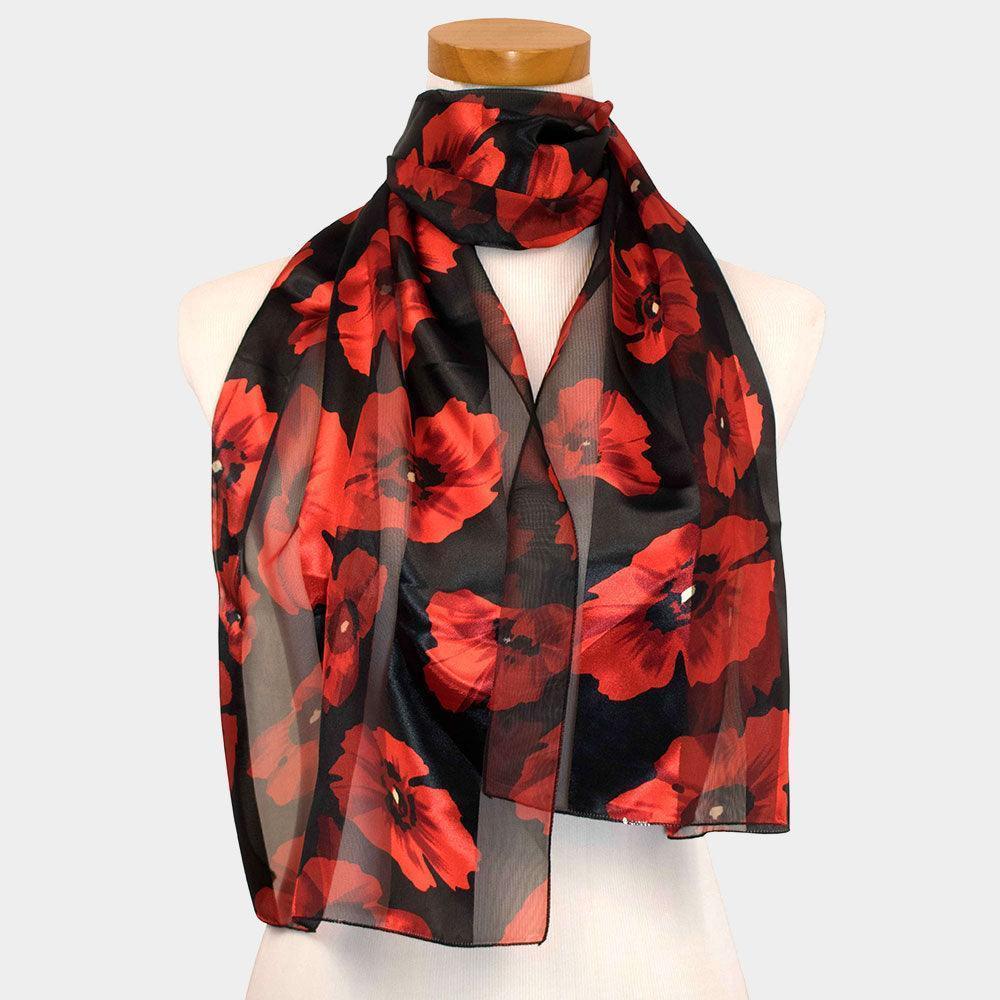 Black 6PCS - Silk Feel Striped Flower Pattern Print Satin Scarf - Jewelry Store by Erik Rayo