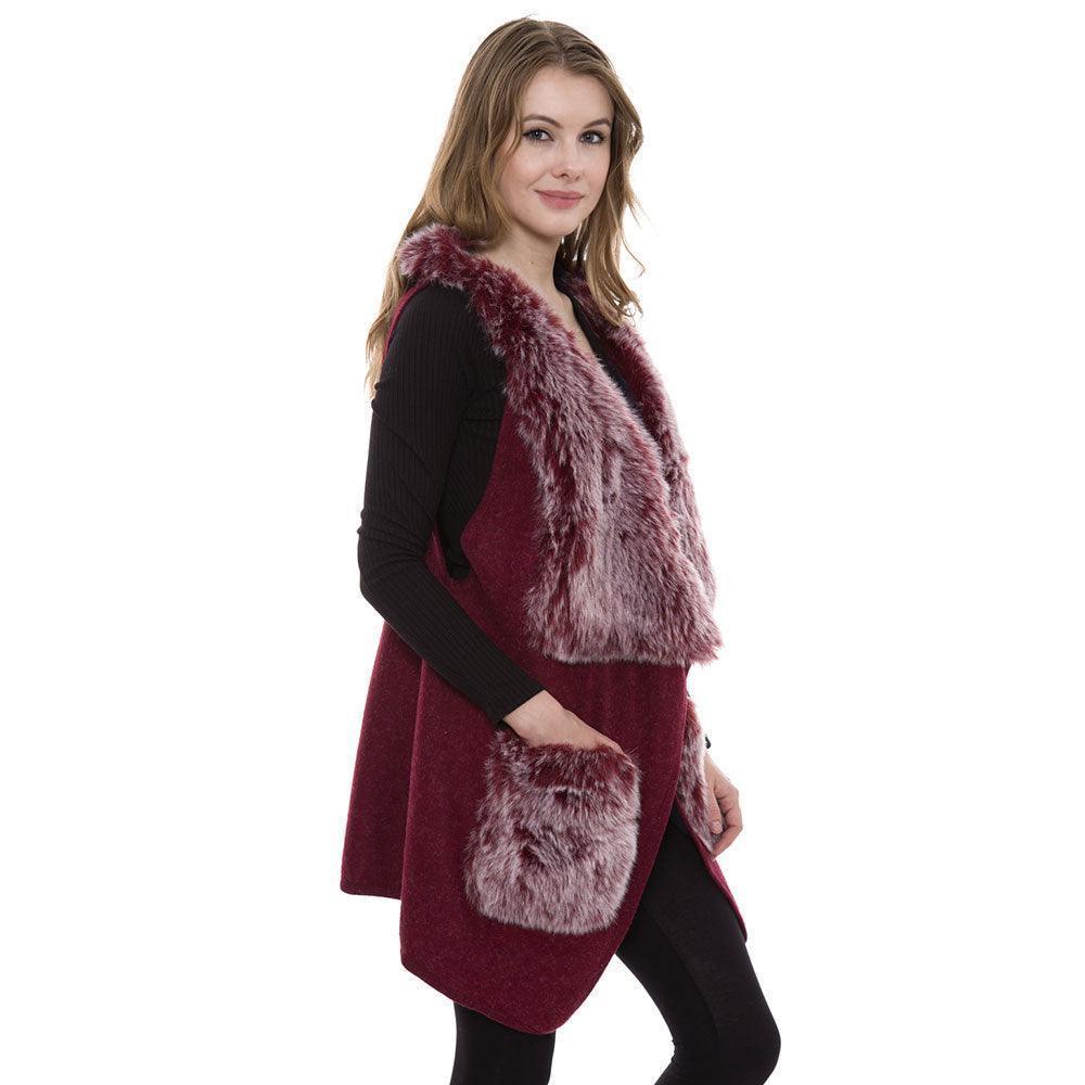 Navy Solid Color Faux Fur Trim Detail Vest - Jewelry Store by Erik Rayo