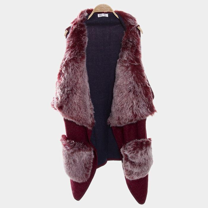 Navy Solid Color Faux Fur Trim Detail Vest - Jewelry Store by Erik Rayo