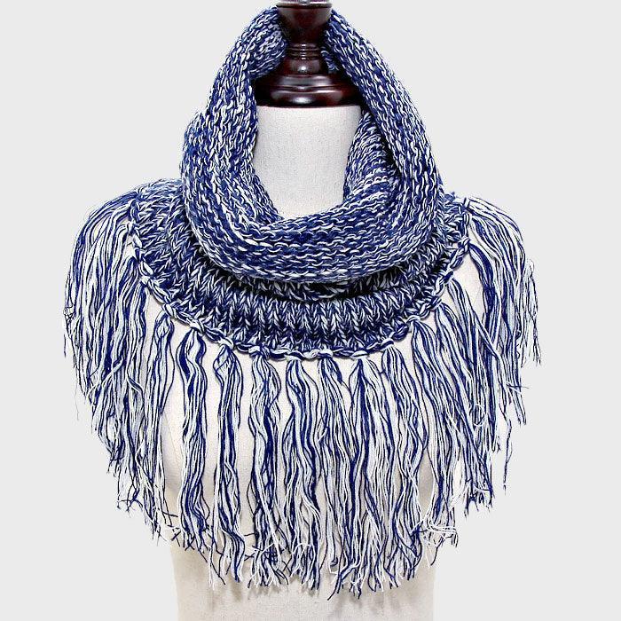 White Fringe Drop Two Tone Knit Snood Scarf - Jewelry Store by Erik Rayo
