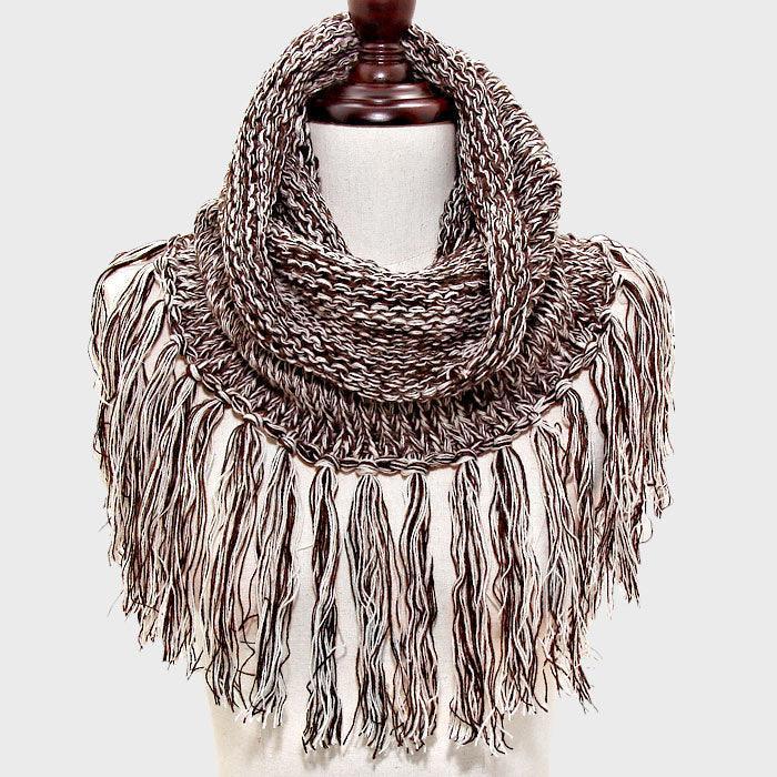 White Fringe Drop Two Tone Knit Snood Scarf - Jewelry Store by Erik Rayo