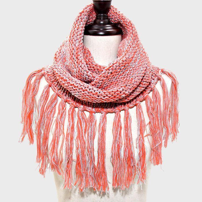 Peach Fringe Drop Two Tone Knit Snood Scarf - Jewelry Store by Erik Rayo