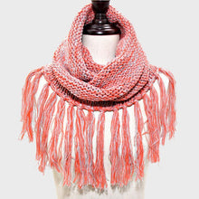 Load image into Gallery viewer, Peach Fringe Drop Two Tone Knit Snood Scarf
