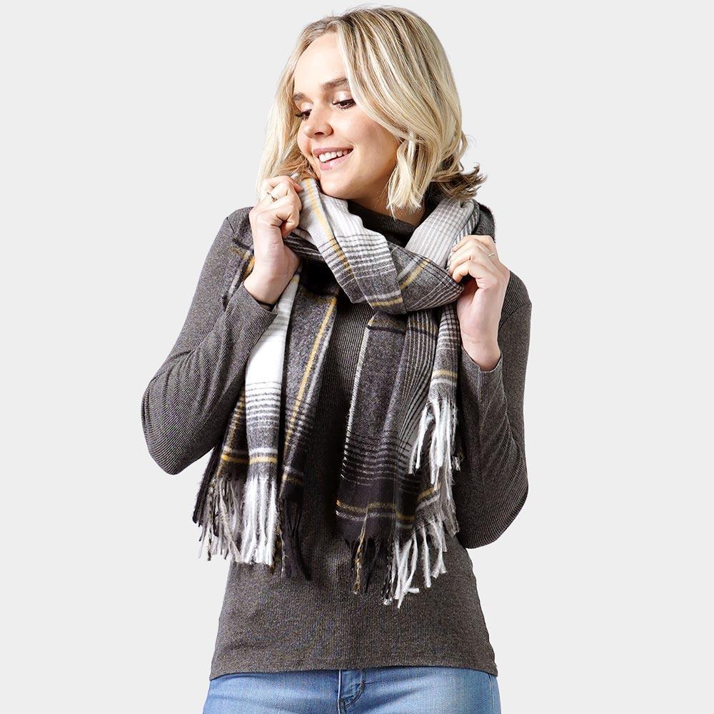 Black Plaid Check Printed Scarf - Jewelry Store by Erik Rayo