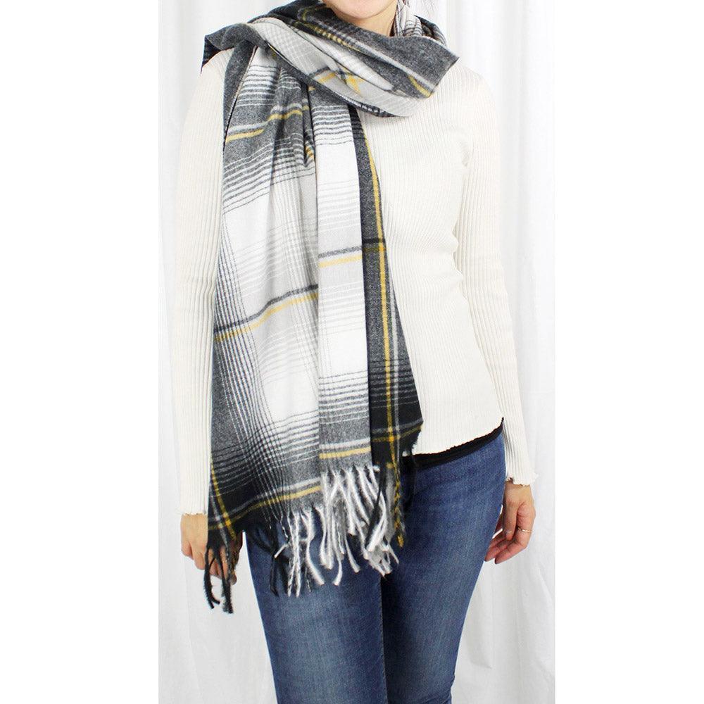 Black Plaid Check Printed Scarf - Jewelry Store by Erik Rayo