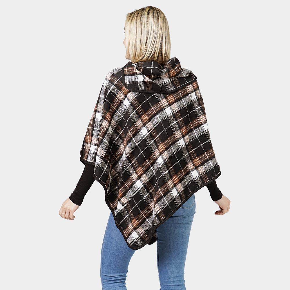 Black Plaid Check Patterned Coconut Button Poncho - Jewelry Store by Erik Rayo