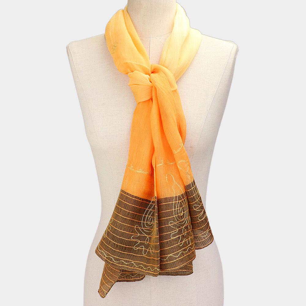 Orange Embroidery Border Scarf