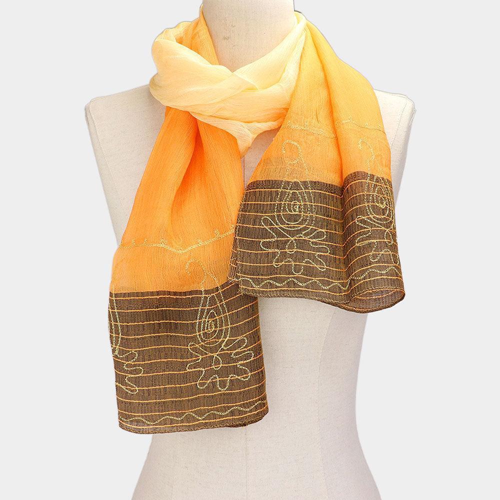 Orange Embroidery Border Scarf - Jewelry Store by Erik Rayo