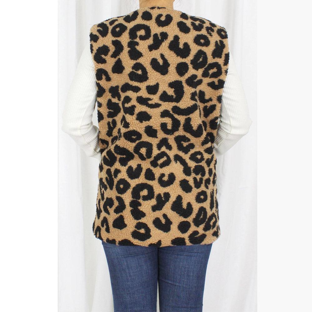 Taupe Leopard Patterned Sherpa Pocket Vest - Jewelry Store by Erik Rayo