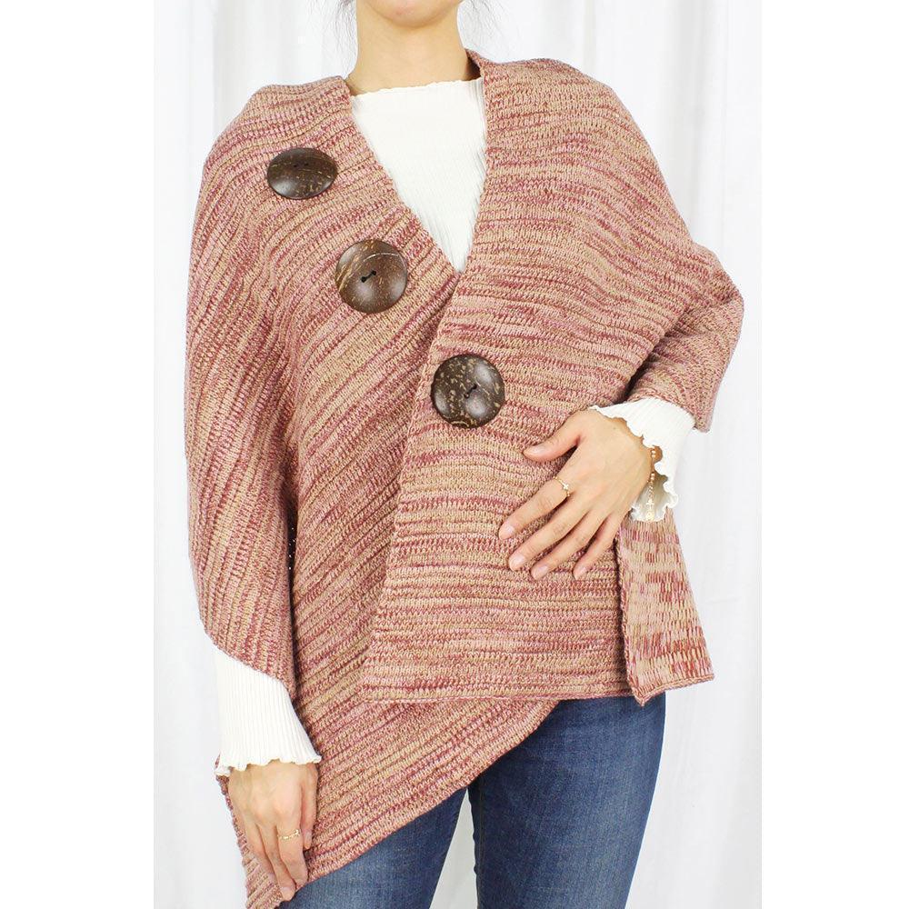 Taupe Coconut Button Knit Shawl Poncho - Jewelry Store by Erik Rayo