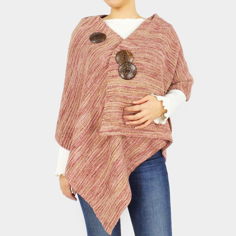 Taupe Coconut Button Knit Shawl Poncho - Jewelry Store by Erik Rayo