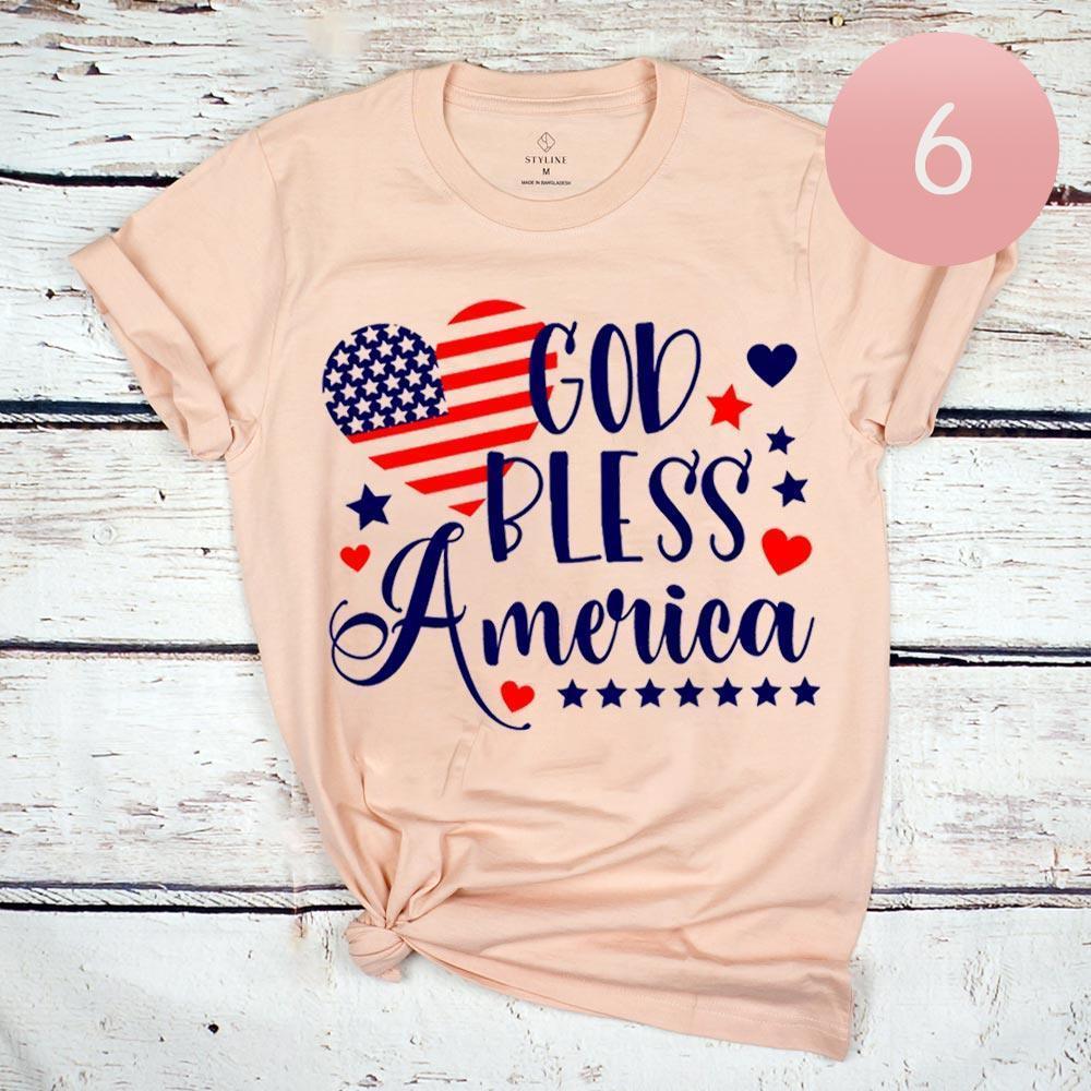 Pink 6PCS - Assorted Size GOD BLESS America Graphic T-shirts