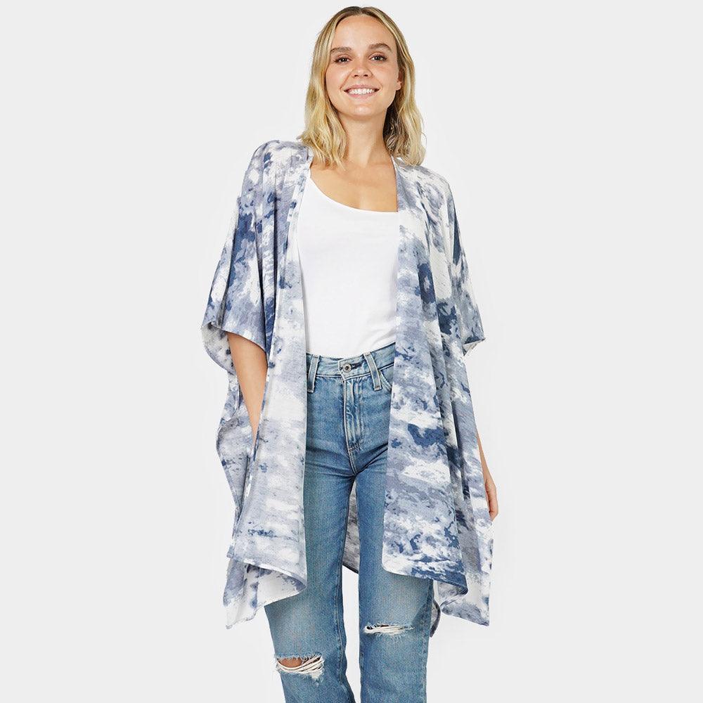 Blue Tie Dye Cover Up Kimono Poncho - Jewelry Store by Erik Rayo