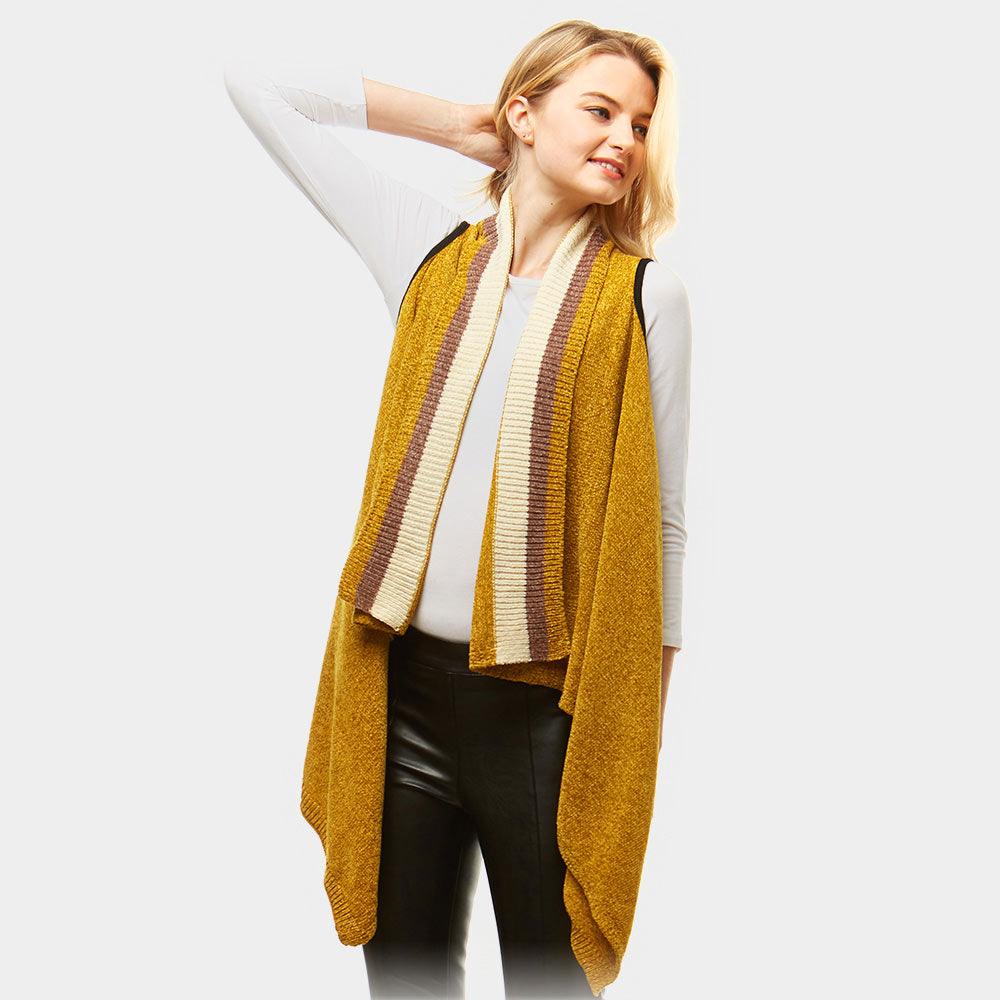 Mustard Solid Chenille Vest