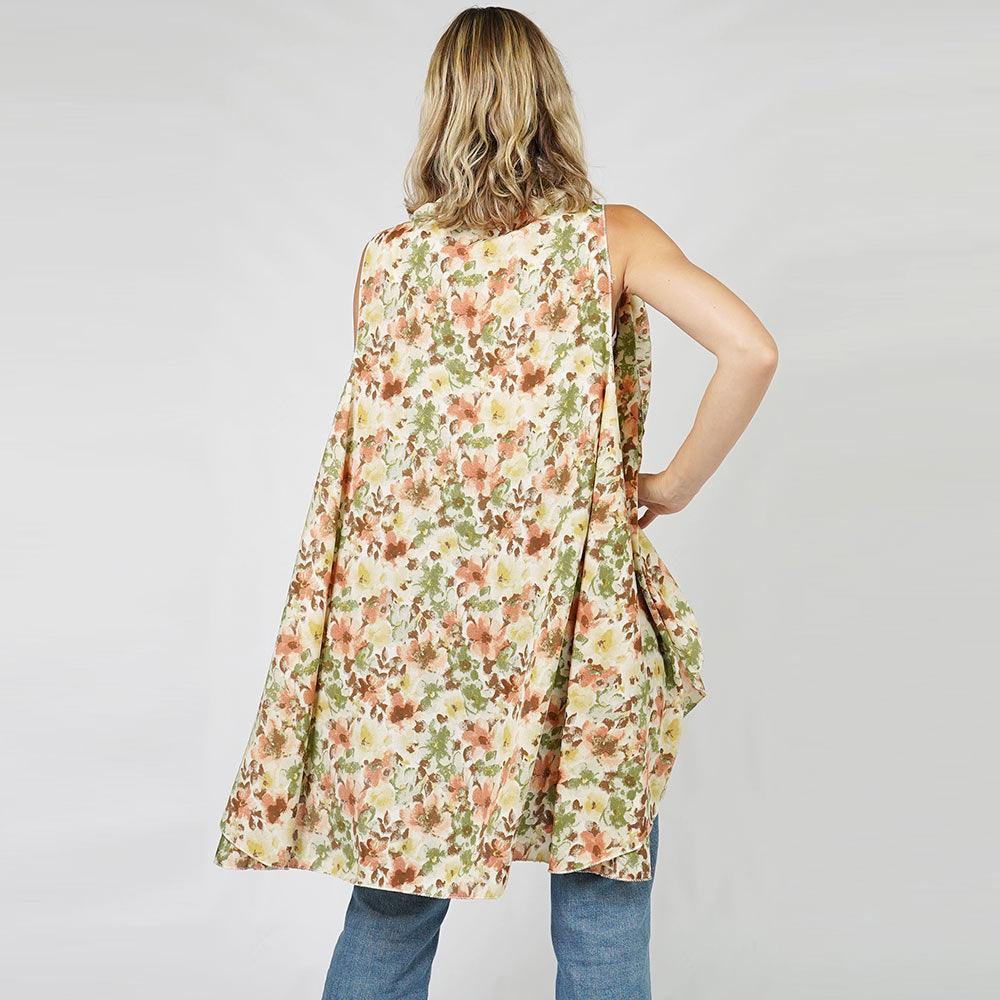 Beige Flower Printed Round Vest - Jewelry Store by Erik Rayo
