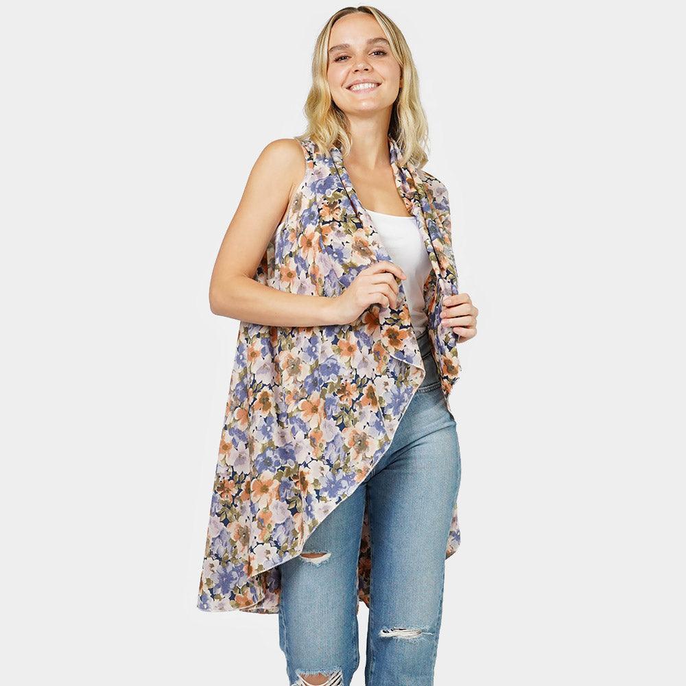 Navy Flower Printed Round Vest - Jewelry Store by Erik Rayo