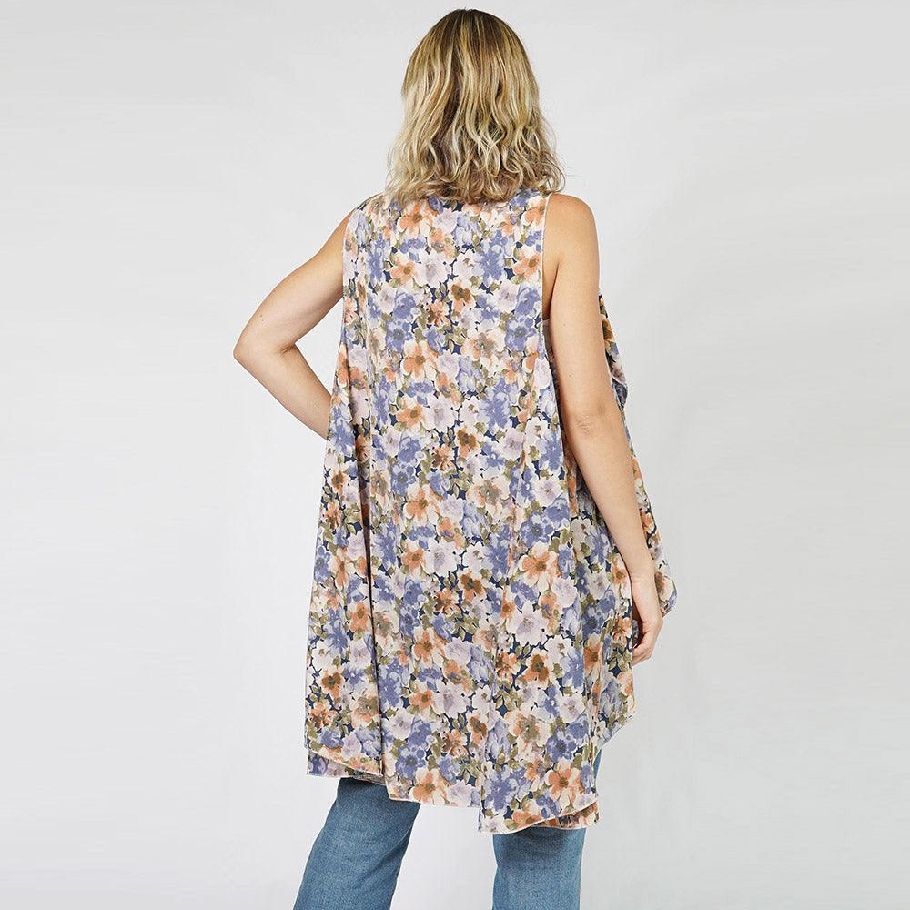 Navy Flower Printed Round Vest - Jewelry Store by Erik Rayo