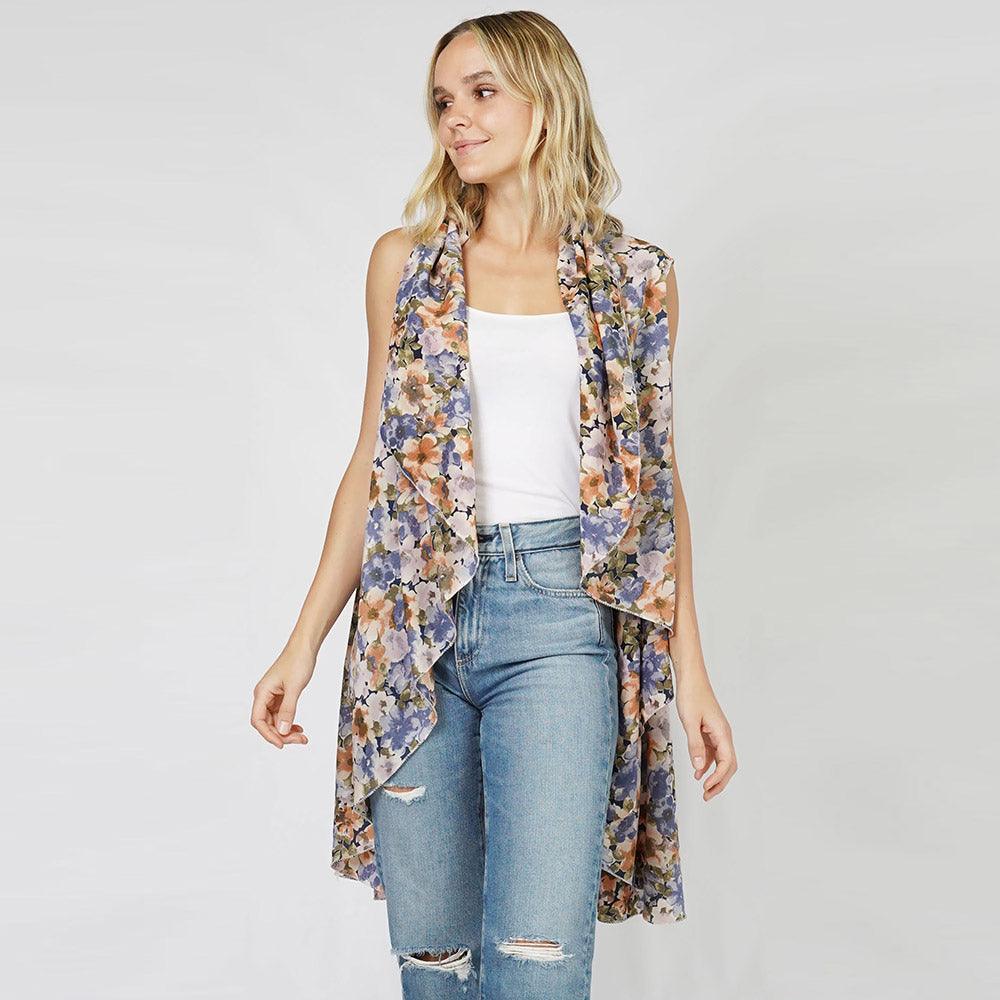Navy Flower Printed Round Vest - Jewelry Store by Erik Rayo