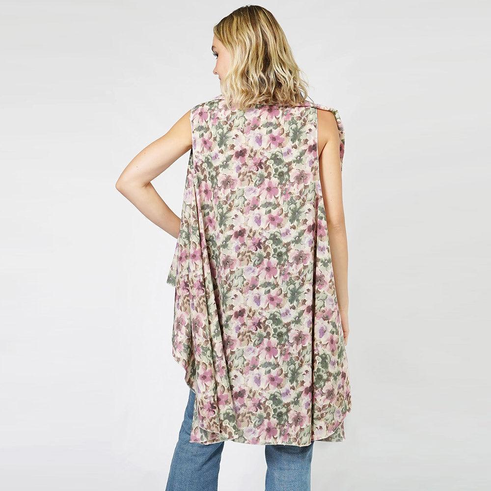 Taupe Flower Printed Round Vest - Jewelry Store by Erik Rayo