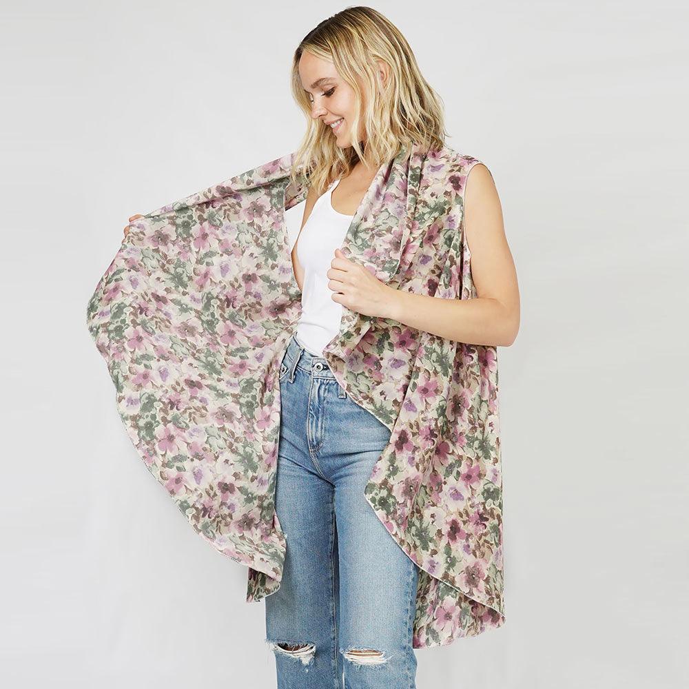 Taupe Flower Printed Round Vest - Jewelry Store by Erik Rayo