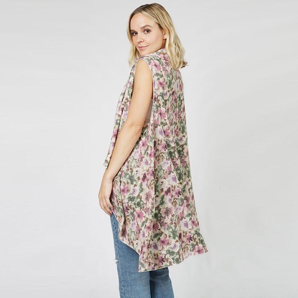 Taupe Flower Printed Round Vest - Jewelry Store by Erik Rayo