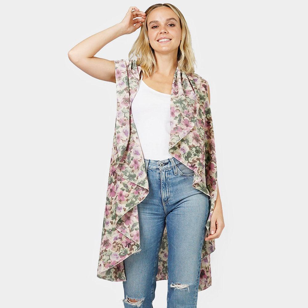 Taupe Flower Printed Round Vest - Jewelry Store by Erik Rayo