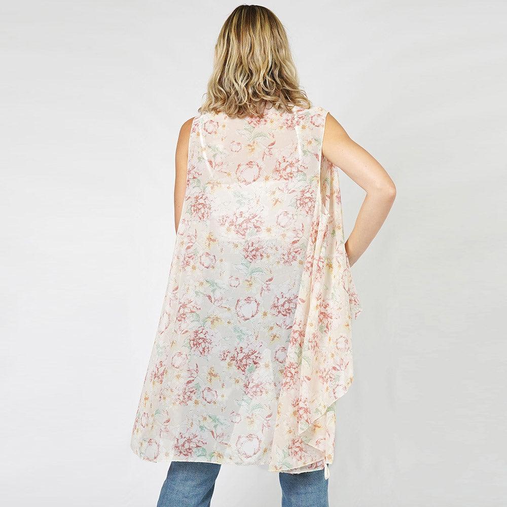 Beige Flower Printed Round Vest - Jewelry Store by Erik Rayo