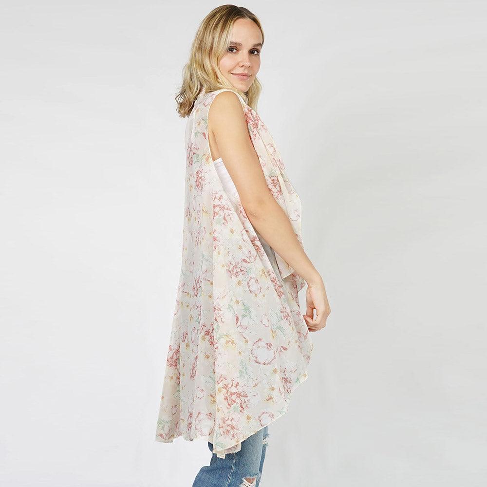Beige Flower Printed Round Vest - Jewelry Store by Erik Rayo