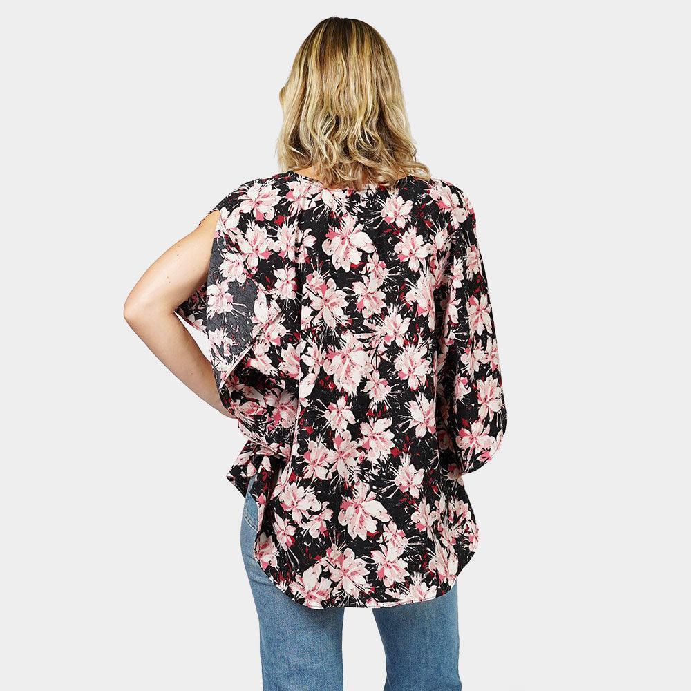 Black Flower Printed Slit Round Poncho - Jewelry Store by Erik Rayo