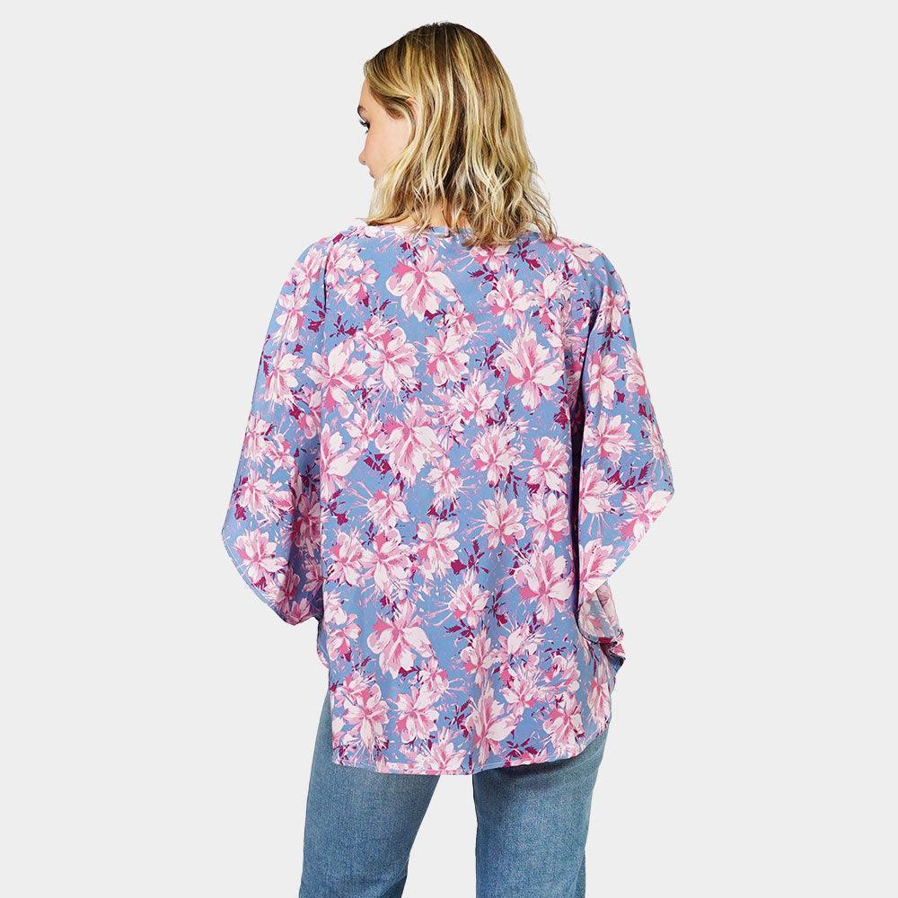 Blue Flower Printed Slit Round Poncho - Jewelry Store by Erik Rayo